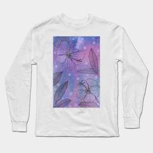 Hibiscus Flowers at Night Watercolor Art Long Sleeve T-Shirt